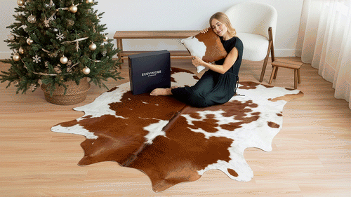 Brown and White Cowhide Rug