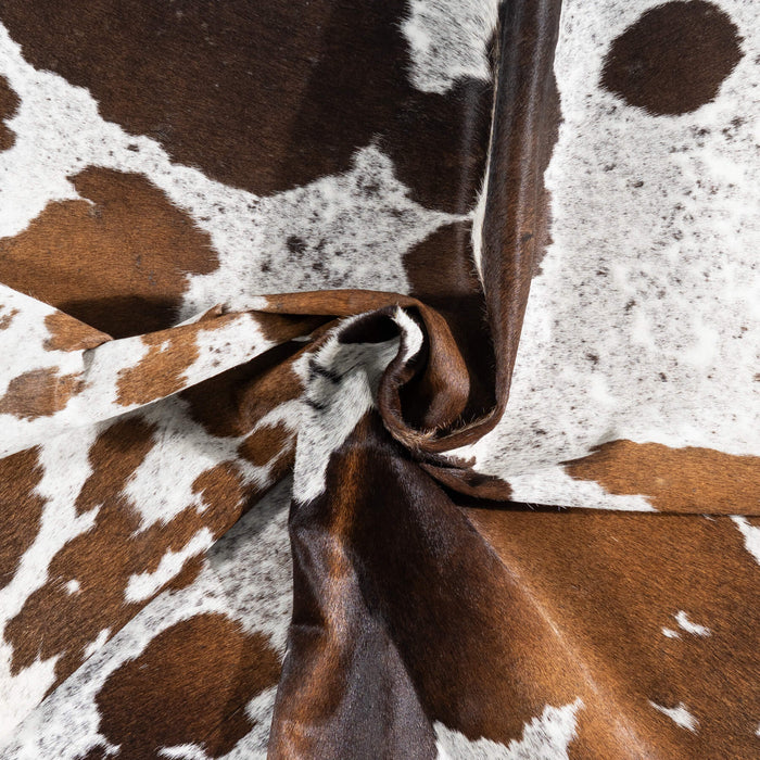 Brazilian Chocolate and White Cowhide Rug Size 6'10" L x 5'9" W 1005