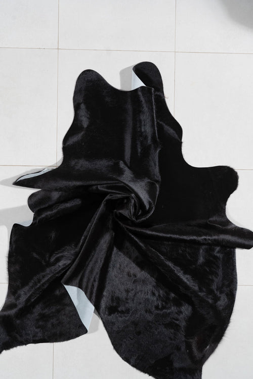 Brazilian Solid Black Cowhide Rug Size 7'0" L x 6'0" W 1096