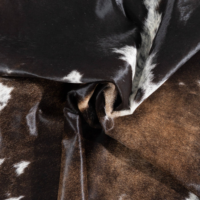 Brazilian Chocolate and White Cowhide Rug Size 7'11" L x 7'2" W 1477