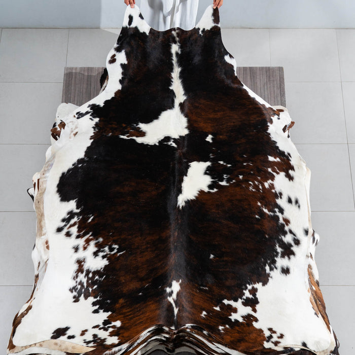 Dark Tricolor Cowhide Rug Size 7'8" L x 6'7" W 1744