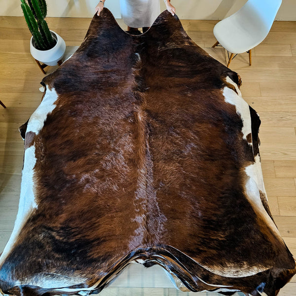 Natural Brazilian Brindle White Belly Cowhide Rug Size X Large 2220 , Stain Resistant Fur | eCowhides