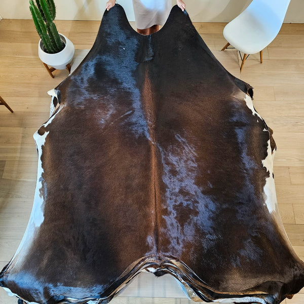 Natural Brazilian Chocolate And White Cowhide Rug Size X Large 2265 , Stain Resistant Fur | eCowhides
