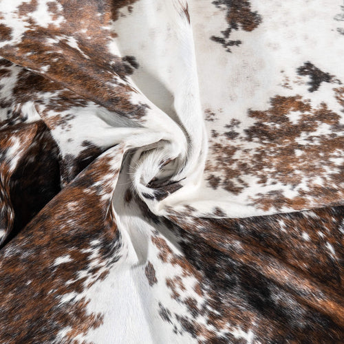 Vintage White Tricolor Cowhide Rug Size 7'11" L x 6'9" W 2045
