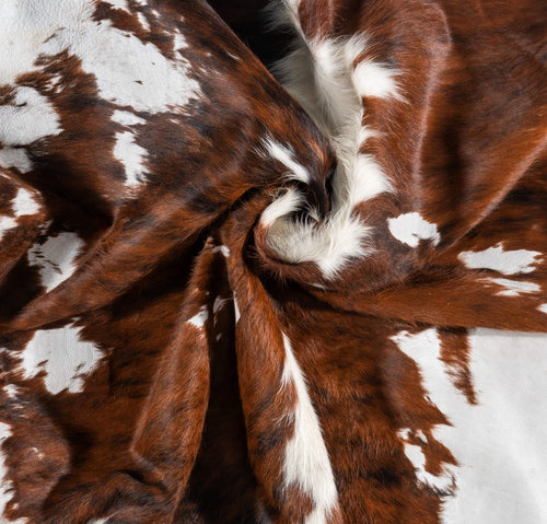 Vintage Tricolor Brindle Mix Cowhide Rug Size 7'10" L x 7'6" W 2089