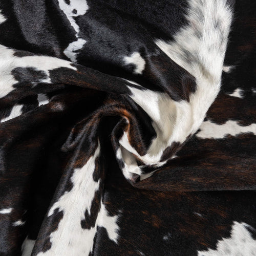Vintage Dark Tricolor Cowhide Rug Size 7'2" L x 6'1" W 2102