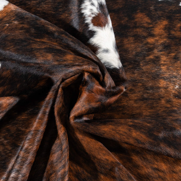 Vintage Brindle White Belly and Backbone Cowhide Rug Size 7'4" L x 6'5" W 2106
