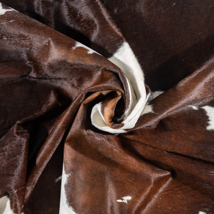 Vintage Chocolate and White Cowhide Rug Size 7'5" L x 7'3" W 2112
