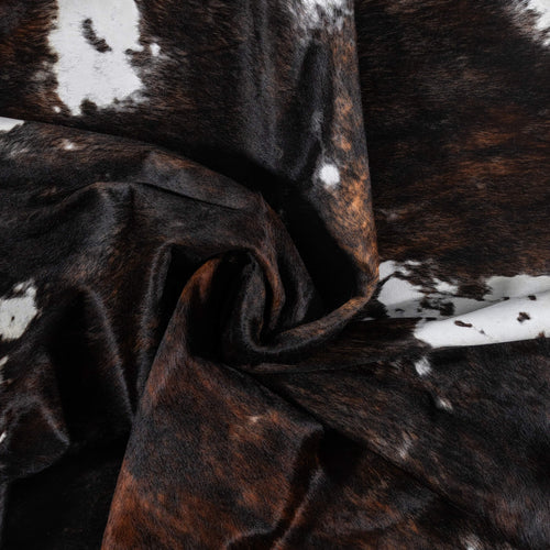 Vintage Dark Tricolor Cowhide Rug Size 8'3" L x 6'8" W 2119