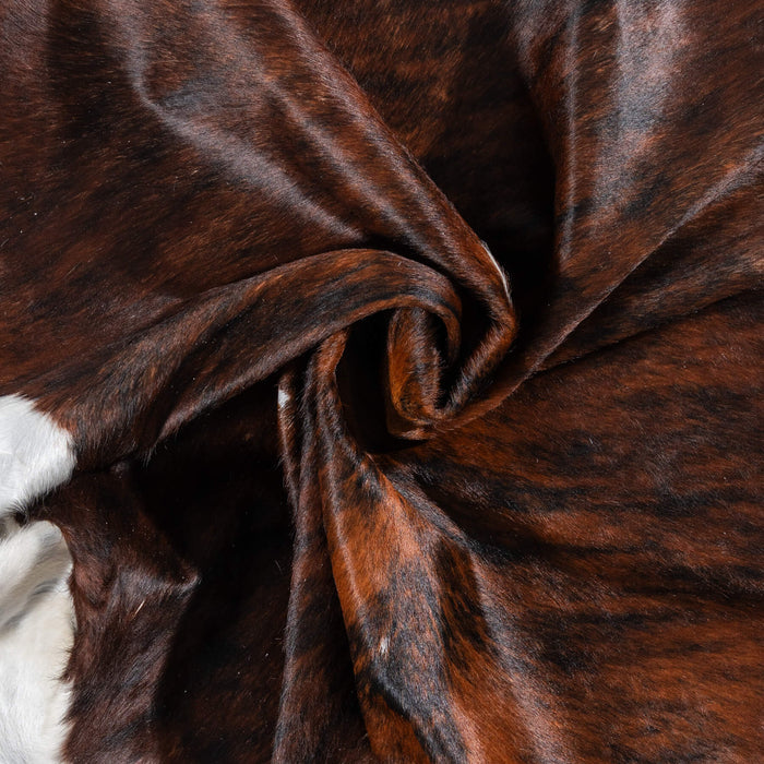 Vintage Brindle White Belly Cowhide Rug Size 7'3" L x 6'8" W 2146