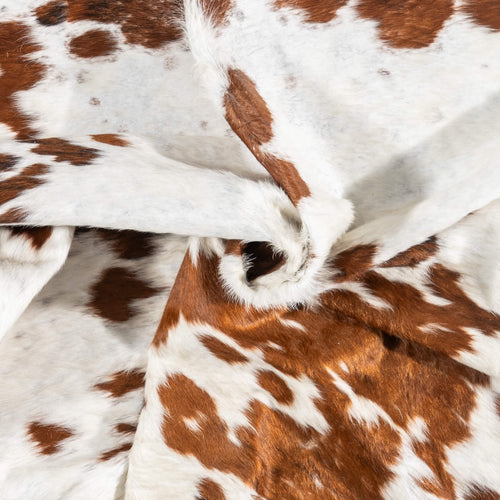 Vintage White Tricolor Cowhide Rug Size 7'7" L x 6'8" W 2154