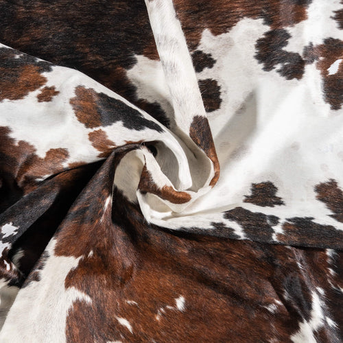 Vintage White Tricolor Cowhide Rug Size 7'4" L x 6'9" W 2177