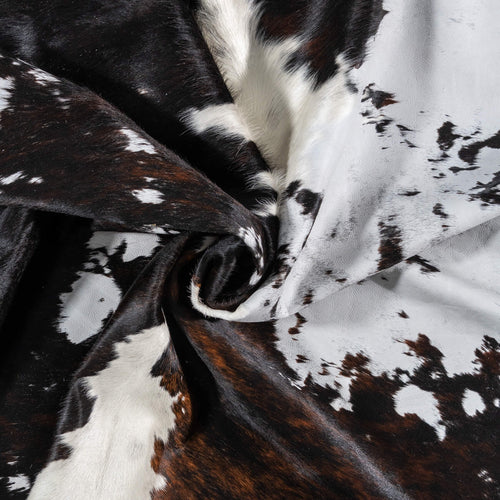 Vintage Dark Tricolor Cowhide Rug Size 7'11" L x 6'5" W 2185