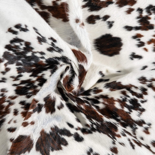 Vintage White Tricolor Cowhide Rug Size 6'11" L x 6'10" W 2222