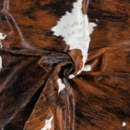 Vintage Tricolor Brindle Mix Cowhide Rug Size 7'9" L x 6'11" W 2227