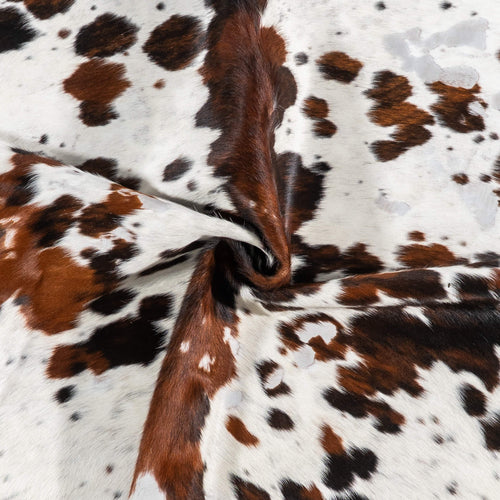 Vintage White Tricolor Cowhide Rug Size 5'8" L x 5'6" W 2238