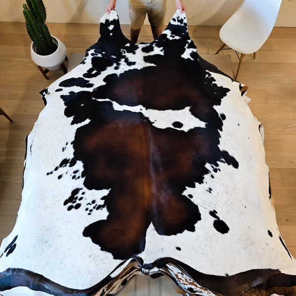 Natural Brazilian Chocolate And White Cowhide Rug Size X Large 2349 , Stain Resistant Fur | eCowhides
