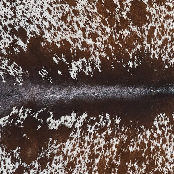 Brazilian Chocolate and White Cowhide Rug Size 7'7" L x 6'10" W 2576