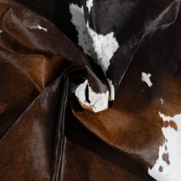 Brazilian Chocolate and White Cowhide Rug Size 7'1" L x 5'11" W 2702