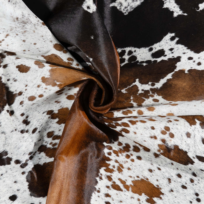 Brazilian Chocolate and White Cowhide Rug Size 8'0" L x 7'4" W 2711