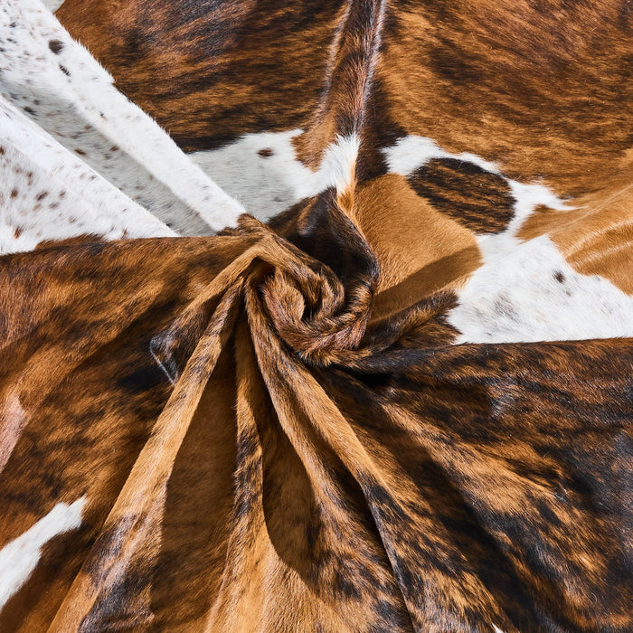 Tricolor Brindle Mix Cowhide Rug Size 7'7" L x 6'11" W 2804