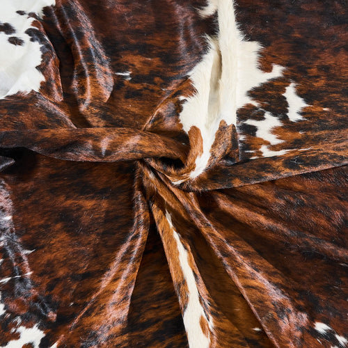 Tricolor Brindle Mix Cowhide Rug Size 7'3" L x 6'7" W 2844