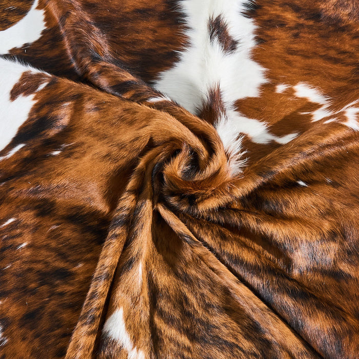 Tricolor Brindle Mix Cowhide Rug Size 7'6" L x 6'9" W 2861
