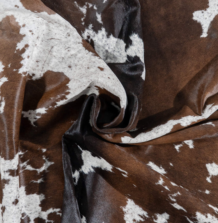 Brazilian Chocolate and White Cowhide Rug Size 6'11" L x 5'11" W 3045
