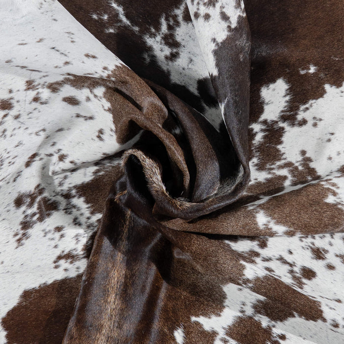 Brazilian Chocolate and White Cowhide Rug Size 7'8" L x 6'5" W 3052