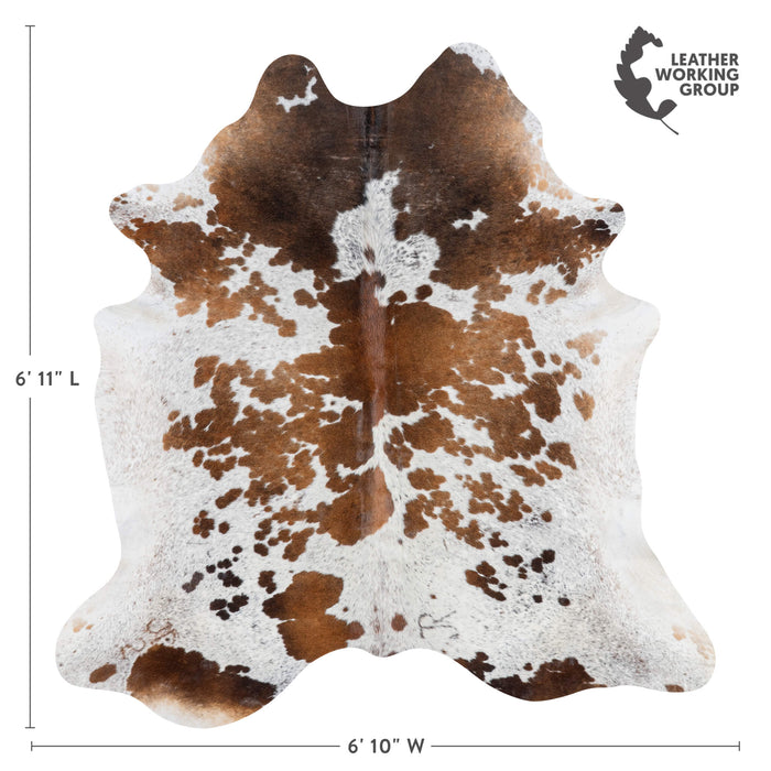 Brazilian Chocolate and White Cowhide Rug Size 6'11" L x 6'10" W 3054
