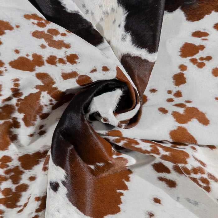 Brazilian Chocolate and White Cowhide Rug Size 7'6" L x 6'2" W 3086