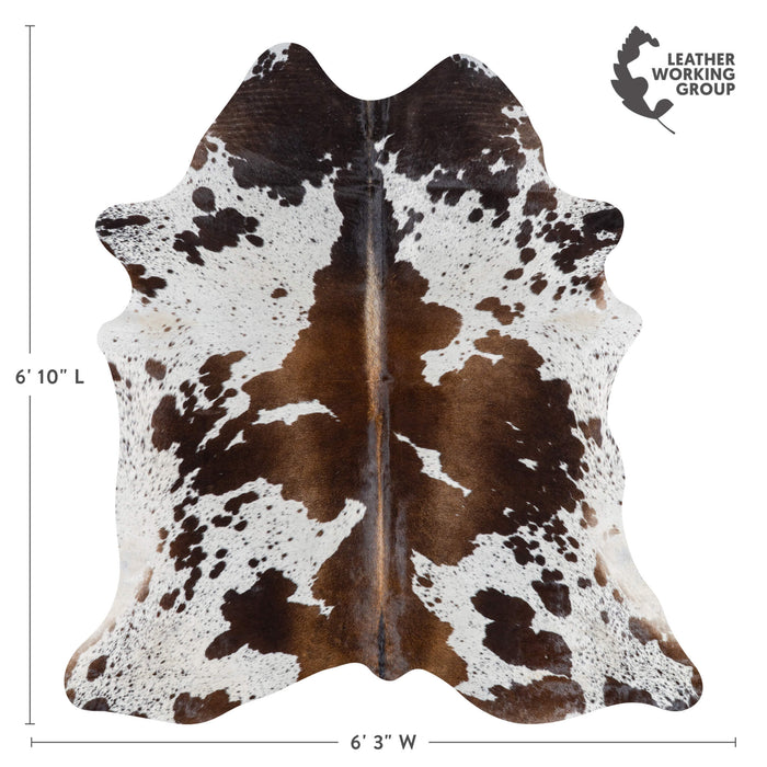 Brazilian Chocolate and White Cowhide Rug Size 6'10" L x 6'3" W 3094
