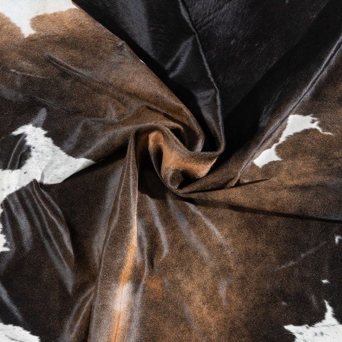 Brazilian Chocolate and White Cowhide Rug Size 7'11" L x 6'11" W 3461