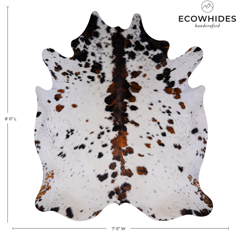 White Tricolor Cowhide Rug Size 8'0" L x 7'0" W 5498