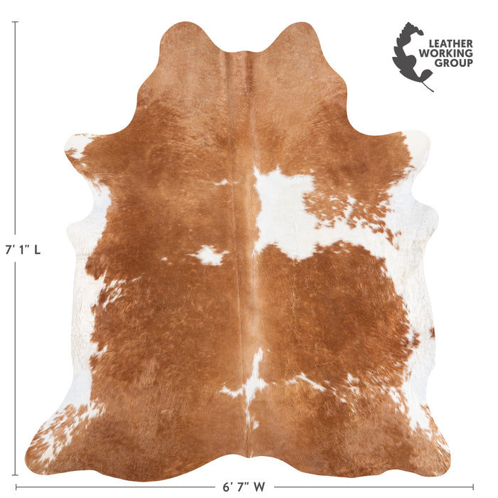 Brazilian Brown and White Cowhide Rug Size 7'1" L x 6'7" W 5894
