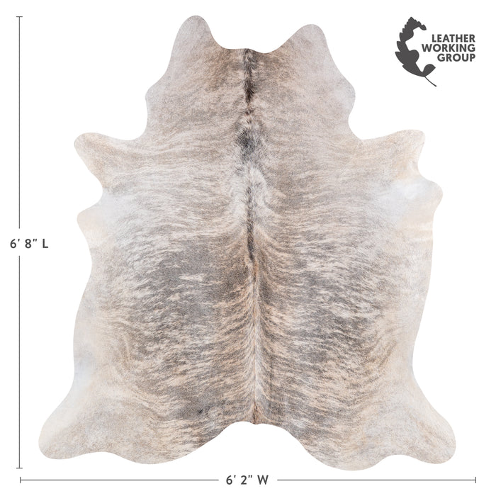 Brazilian Light Grey Brindle Cowhide Rug Size 6'8" L x 6'2" W 6157