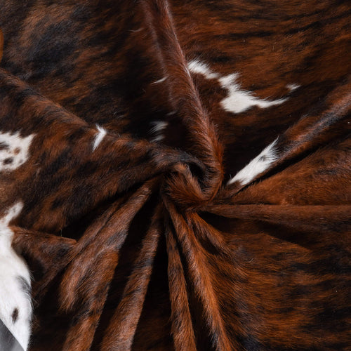 Tricolor Brindle Mix Cowhide Rug Size 7'9" L x 6'3" W 6517