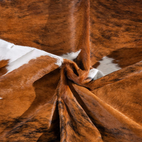 Tricolor Brindle Mix Cowhide Rug Size 7'11" L x 6'9" W 6537