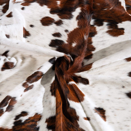 White Tricolor Cowhide Rug Size 7'9" L x 7.1" W 6588