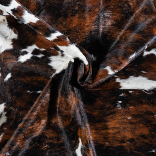 Vintage Tricolor Cowhide Rug Size 7'10" L x 6'8" W 6661