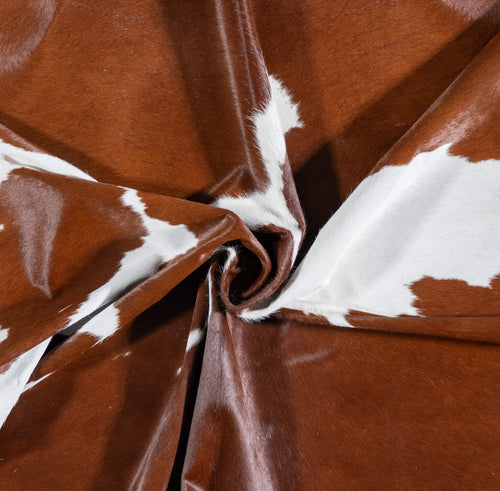 Brazilian Brown and White Cowhide Rug Size 7'6" L x 6'5" W 6981