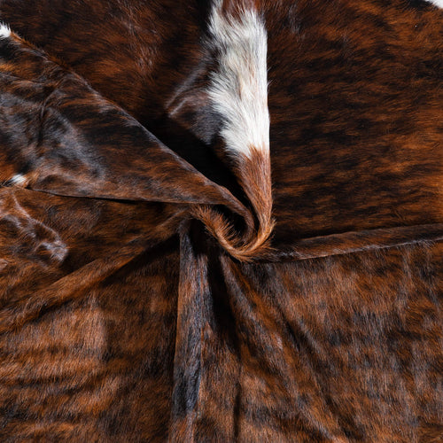Brazilian Brindle White Belly and Backbone Cowhide Rug Size 7'3" L x 6'6" W 7413