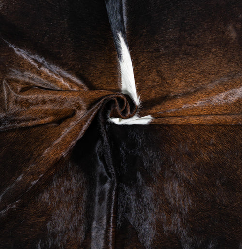Brazilian Chocolate and White Cowhide Rug Size 6'10" L x 6'4" W 7475