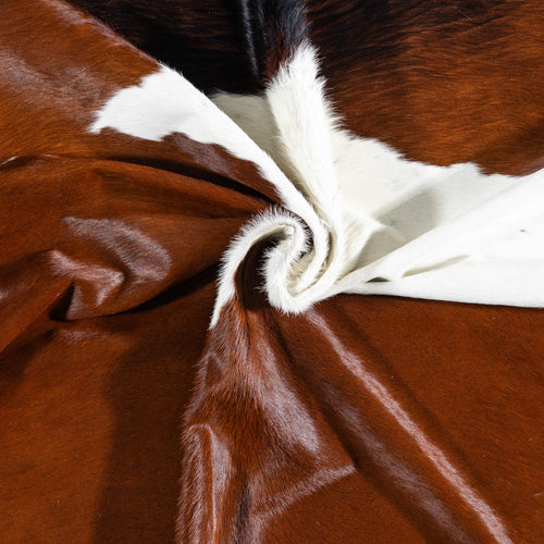 Brazilian Chocolate and White Cowhide Rug Size 7'3" L x 6'10" W 7476