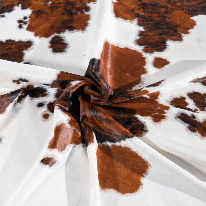 White Tricolor Cowhide Rug Size 7'11" L x 7'4" W 7528