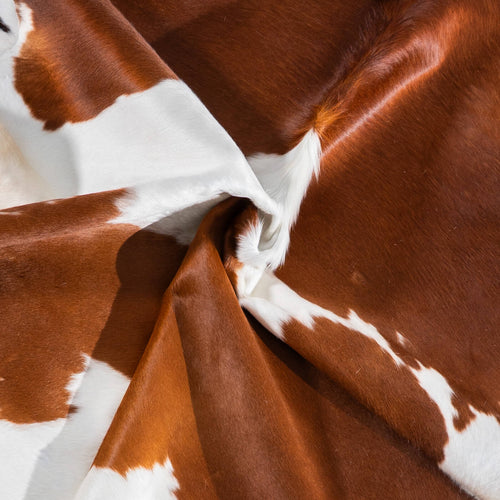 Brown and White Cowhide Rug Size 7'2" L x 7'0" W 7535