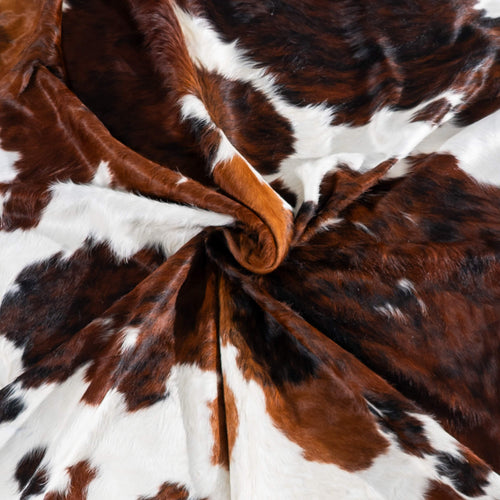 White Tricolor Cowhide Rug Size 7'8" L x 6'10" W 7546