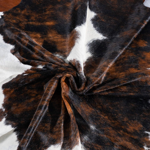 Tricolor Brindle Mix Cowhide Rug Size 7'9" L x 7'5" W 7554