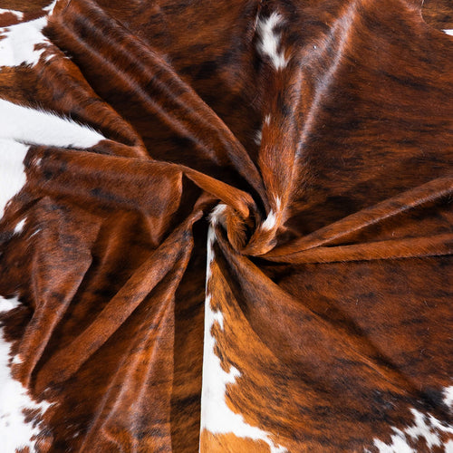 Tricolor Brindle Mix Cowhide Rug Size 7'9" L x 7'3" W 7573