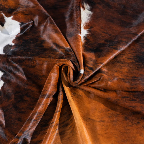 Tricolor Brindle Mix Cowhide Rug Size 8'1" L x 7'2" W 7578